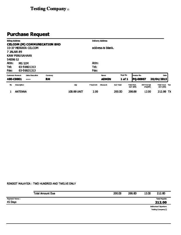 Purchase Request GST